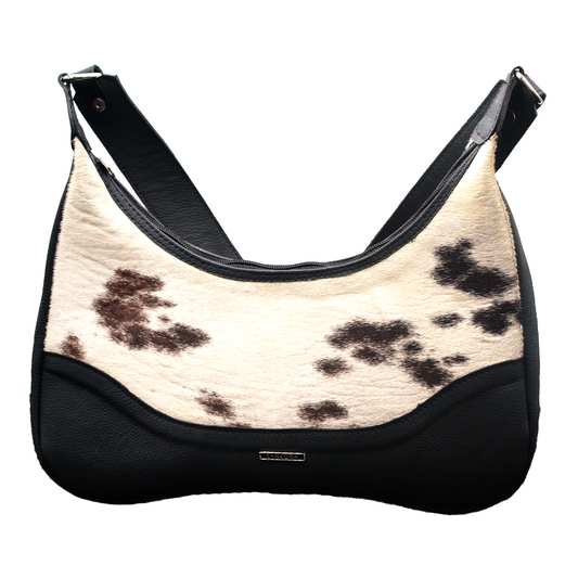 BOLSA EN PIEL GENUINA DE RES NEGRO Y PIEL DE VACA - VQT7O63