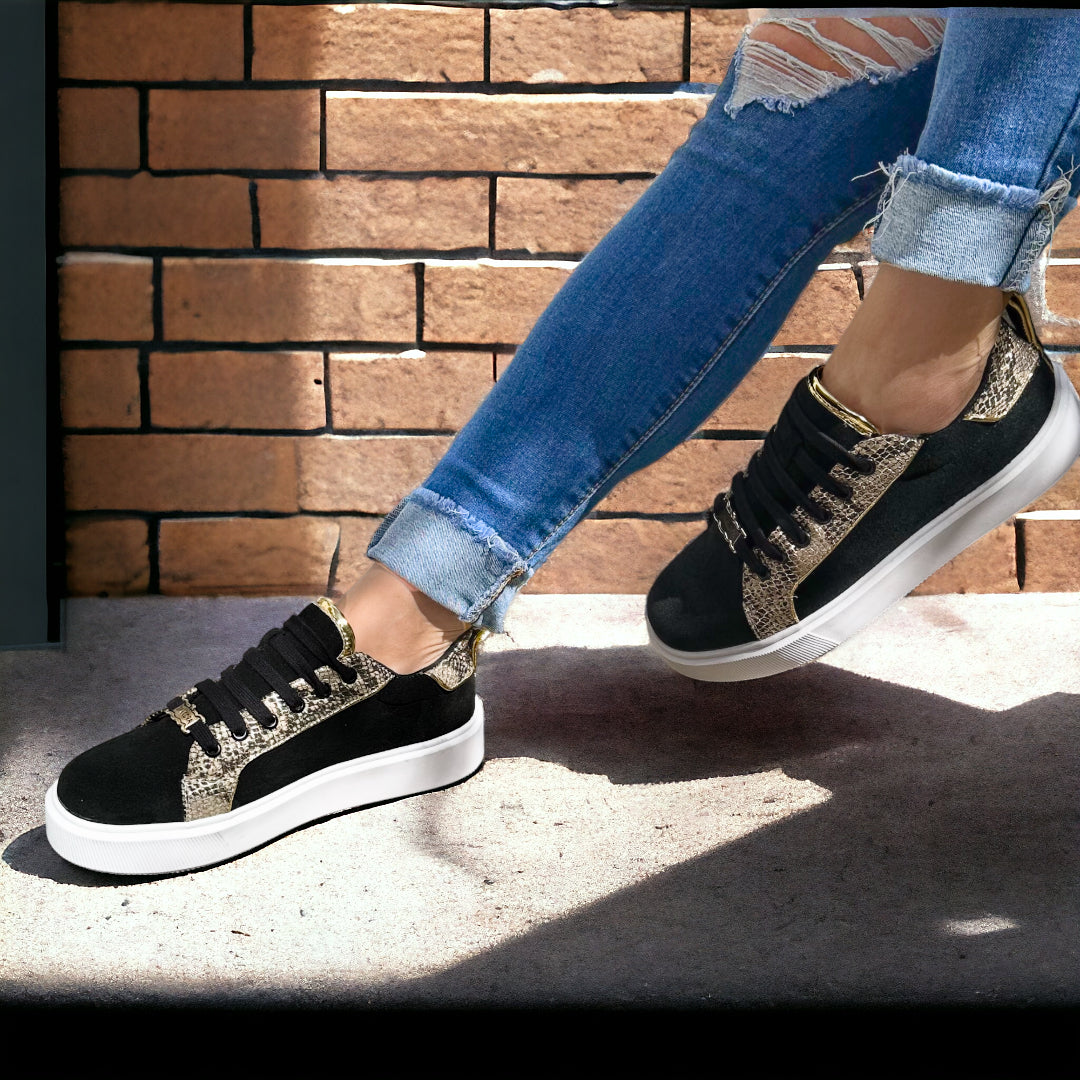 TENIS SNEAKER EN PIEL GRABADO DE PITÓN CON GAMUZA - TJIW924