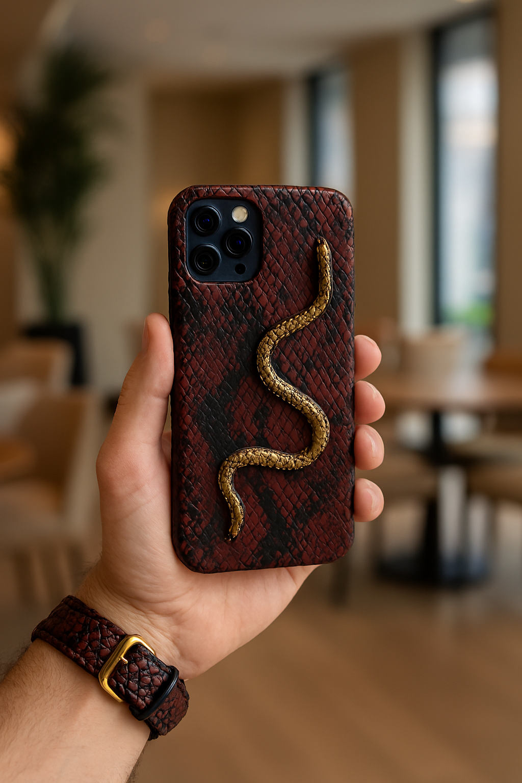 FUNDA / CASE / CARCASA PARA CELULAR EN PIEL / CUERO EXÓTIC DE SERPIENTE PITÓN CORTE BELLY (PANZA) + DIJE Ó HERRAJE- RSZ312T