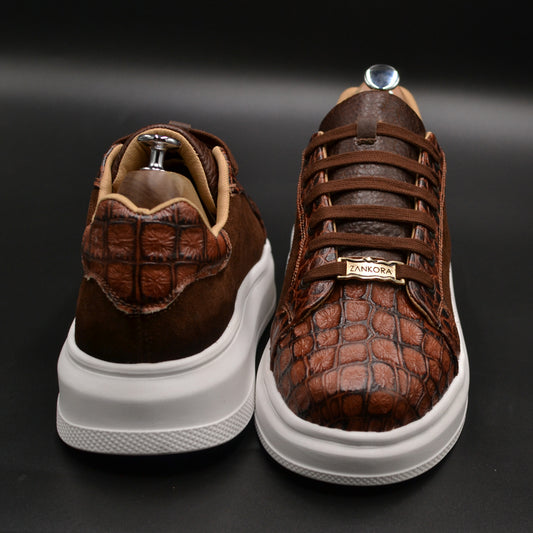 TENIS SNEAKERS MOD. RIVER - COCODRILO ARGENTINO, BISONTE Y GAMUZA CAFÉ RENOVADO 2.0 - ITEH8NK