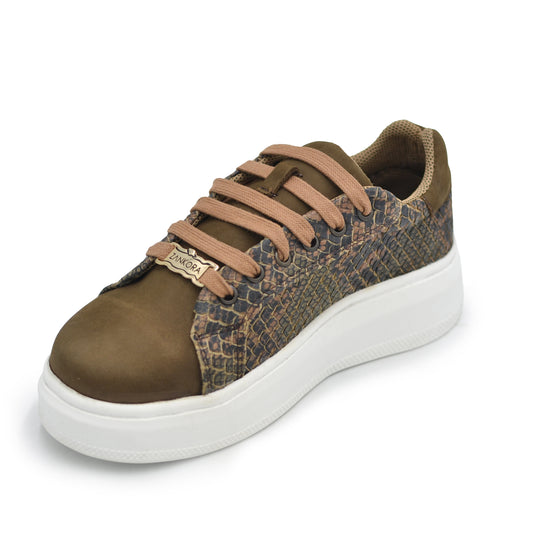 TENIS SNEAKER EN PIEL SEMI - EXÓTICA DE PITÓN FILETEADA CON NOBUCK - LPE031