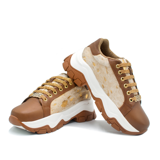 TENIS SNEAKER CON PIEL GENUINA DE BECERRO CHEDRON CON CABRA EN PELO - JOF304