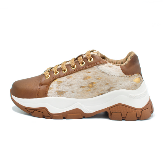 TENIS SNEAKER CON PIEL GENUINA DE BECERRO CHEDRON CON CABRA EN PELO - JOF304
