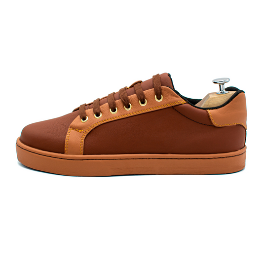TENIS SNEAKER EN PIEL DE BECERRO ITALIANO COLOR CAFÉ - KWOQ90W
