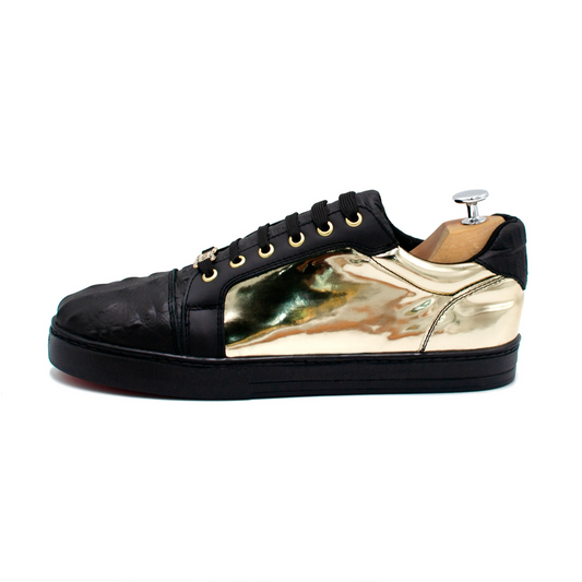 TENIS SNEAKER EN PIEL GRABADA EN NUCA DE COCODRILO Y SINTÉNTICO CHAROL - FOP302