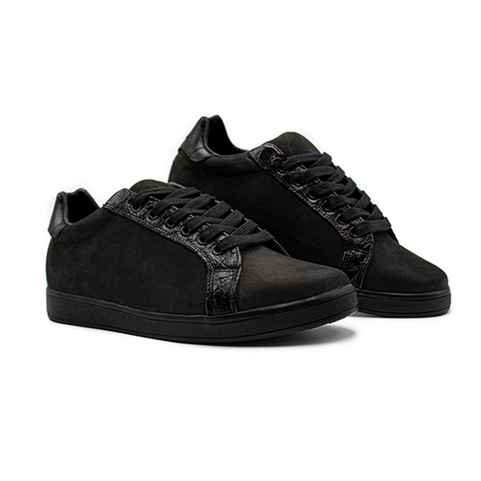 TENIS SNEAKERS DE RES NOBUCK NEGRO Y COCODRILO - NBK948C