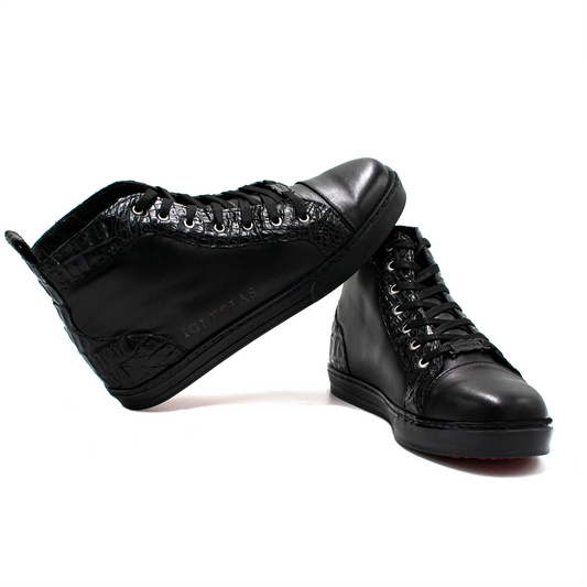 TENIS BOTINES DE BECERRO ITALIANO CON PIEL GENUINA DE COCODRILO KOI892J