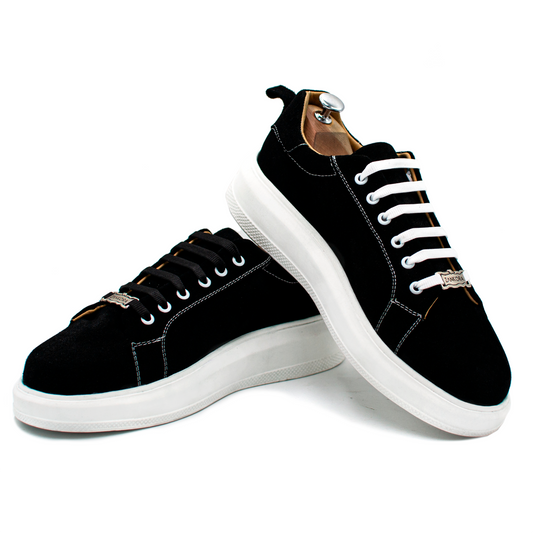 TENIS SNEAKERS MODELO MÓNACO EN PIEL GAMUZA NEGRO - KJI98I