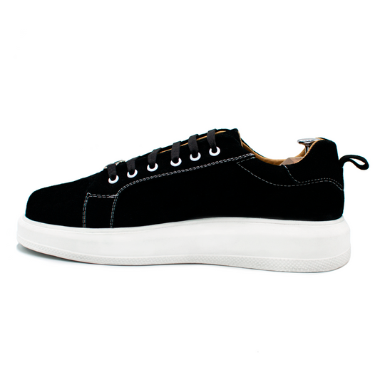 TENIS SNEAKERS MODELO MÓNACO EN PIEL GAMUZA NEGRO - KJI98I
