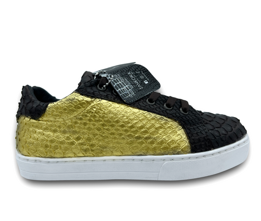 TENIS SNEAKERS CAFÉS CON DORADO DE PIEL PITÓN - HGE309