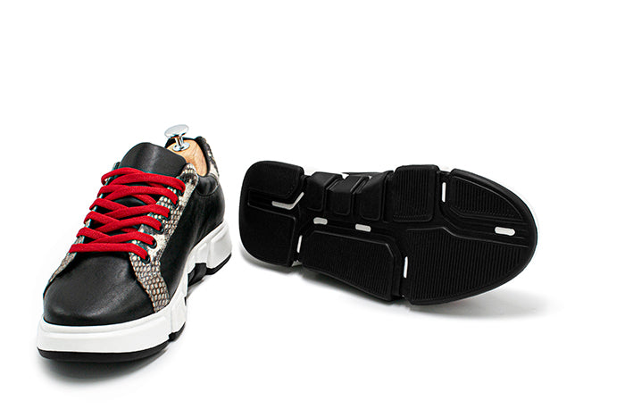 Tenis Sneakers de becerro negro con Pitón - C746R7P Envío Gratis - Zankora Exotic Life Style