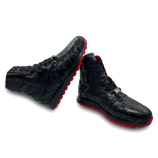 TENIS BOTITA NEGROS COMPLETAMENTE EN PIEL GENUINA DE  COCODRILO - HJA879I