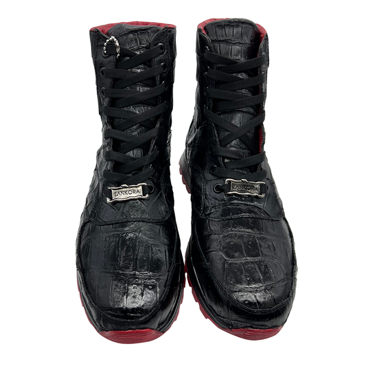 TENIS BOTITA NEGROS COMPLETAMENTE EN PIEL GENUINA DE  COCODRILO - HJA879I